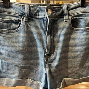 American Eagle Outfitters Cut Off Short Women's Size 10 Blue Denim Stretch Cuff…